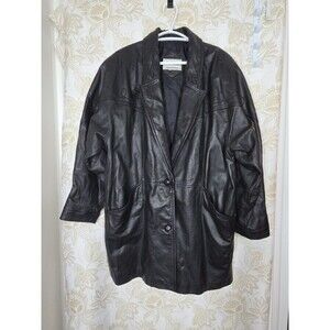 FITZ WRIGHT VTG WOMENS Black 100% Leather Jacket XL 80s BATWING RARE OVERSIZED